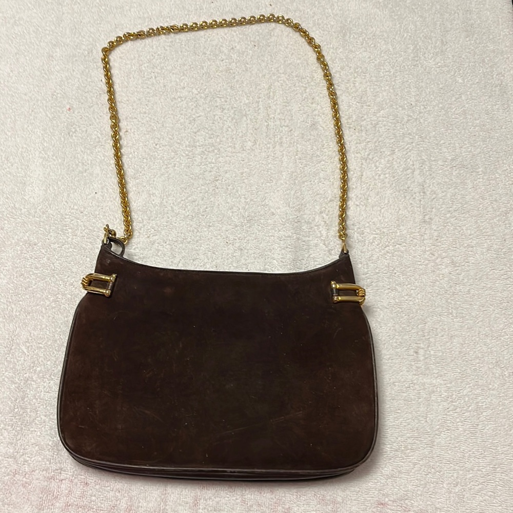 Gucci Dark Brown Leather Shoulder Bag with Gold Chain